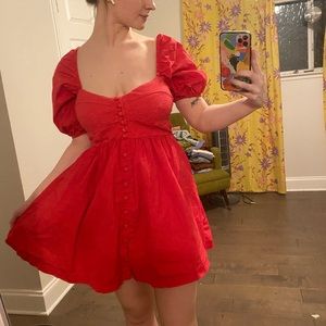 Maeve Red Puffsleeve babydoll dress Small